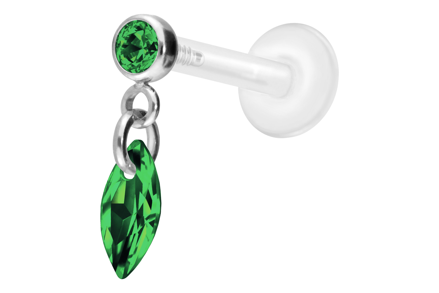 PTFE Labret Piercing mit Innengewinde + Titan-Aufsatz KRISTALLOVAL